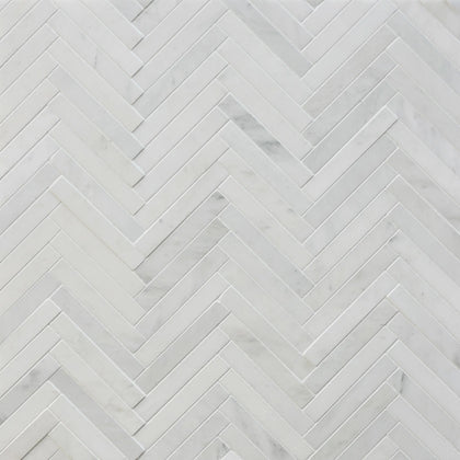 Oriental White 17-in x 10-in Honed Herringbone Marble Mosaic Floor and Wall Tile( 5.67 sq. ft. /Box )
