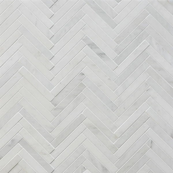 Oriental White 17-in x 10-in Honed Herringbone Marble Mosaic Floor and Wall Tile( 5.67 sq. ft. /Box )