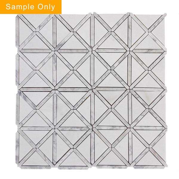 Bianco Carrara/Thassos White X Pattern Polished Marble Mosaic Floor and Wall Tile - Sample (Product Shown is Full Size)