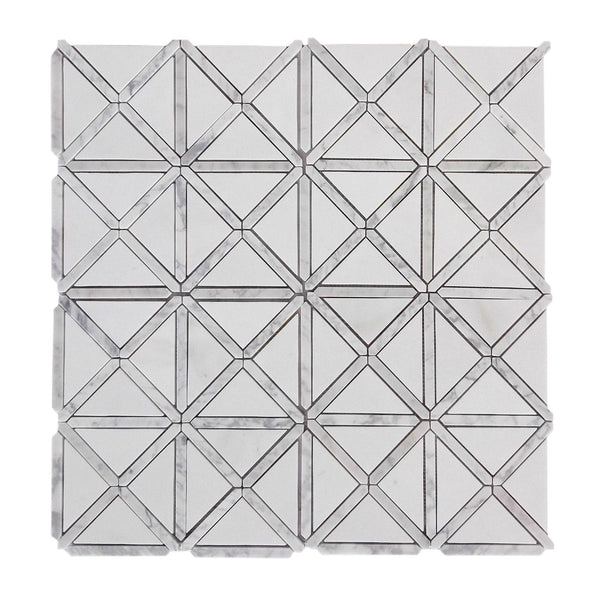 Bianco Carrara/Thassos White X Pattern 12-in x 12-in Polished Marble Mosaic Floor and Wall Tile(1-sq. ft/ Piece)