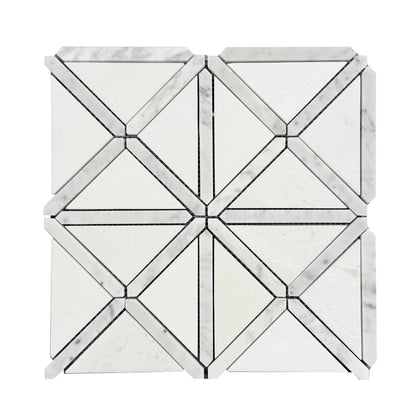 Bianco Carrara/Thassos White X Pattern 12-in x 12-in Polished Marble Waterjet Mosaic Floor and Wall Tile( 5 sq. ft. /Box )
