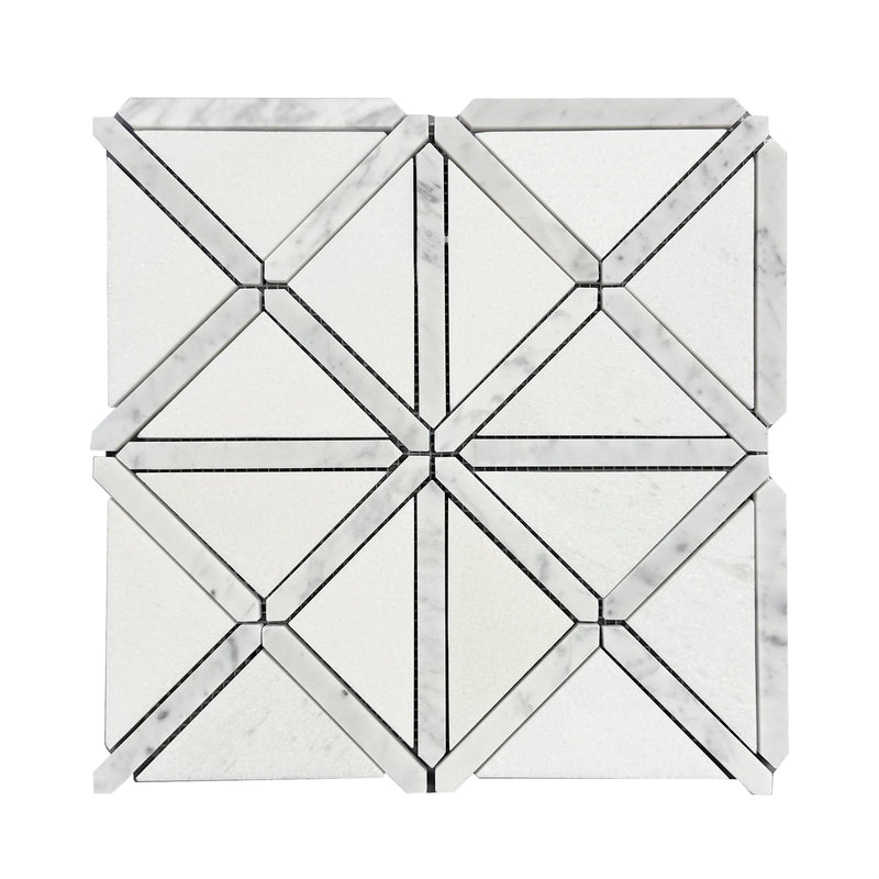 Bianco Carrara/Thassos White X Pattern 12-in x 12-in Polished Marble Waterjet Mosaic Floor and Wall Tile( 5 sq. ft. /Box )