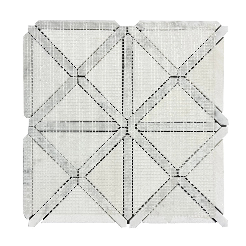 Bianco Carrara/Thassos White X Pattern 12-in x 12-in Polished Marble Waterjet Mosaic Floor and Wall Tile( 5 sq. ft. /Box )