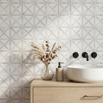 Bianco Carrara/Thassos White X Pattern 12-in x 12-in Polished Marble Waterjet Mosaic Floor and Wall Tile( 5 sq. ft. /Box )