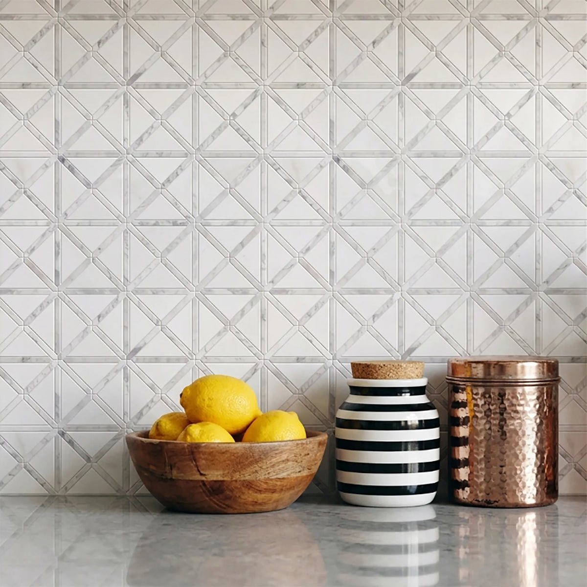 Bianco Carrara/Thassos White X Pattern 12-in x 12-in Polished Marble Waterjet Mosaic Floor and Wall Tile( 5 sq. ft. /Box )