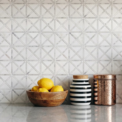 Bianco Carrara/Thassos White X Pattern 12-in x 12-in Polished Marble Waterjet Mosaic Floor and Wall Tile( 5 sq. ft. /Box )