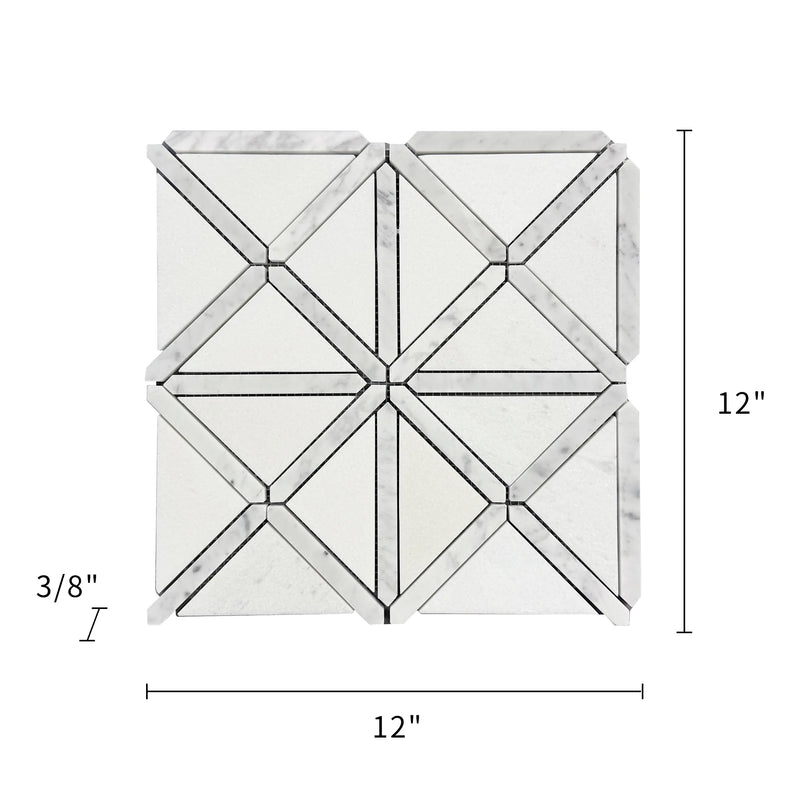 Bianco Carrara/Thassos White X Pattern 12-in x 12-in Polished Marble Waterjet Mosaic Floor and Wall Tile( 5 sq. ft. /Box )