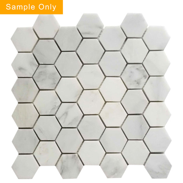 Calacatta Hexagon Polished Marble Mosaic Floor and Wall Tile - Sample (Product Shown is Full Size)