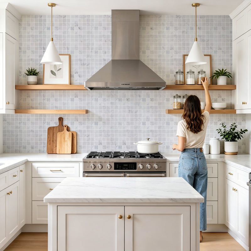 2-in Calacatta 12-in x 12-in Polished Marble Mosaic Floor and Wall Tile( 5 sq. ft. /Box )