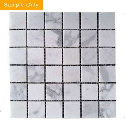 2-in Calacatta Polished Marble Mosaic Floor and Wall Tile - Sample (Product Shown is Full Size)