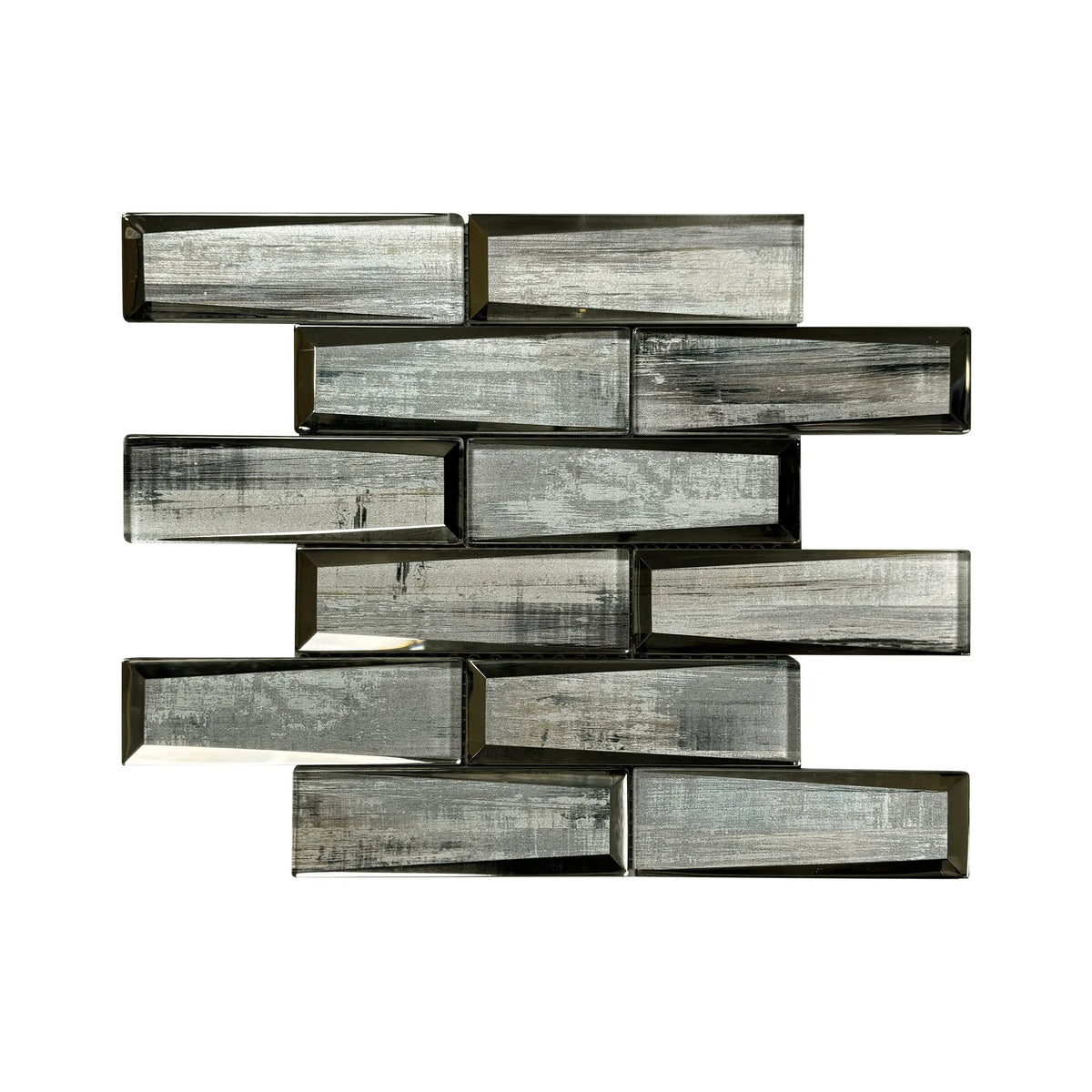 Blue & Gray Wood  Grain 12-in x 12-in 3D Glass Mosaic Wall Tile( 10 sq. ft. /Box )
