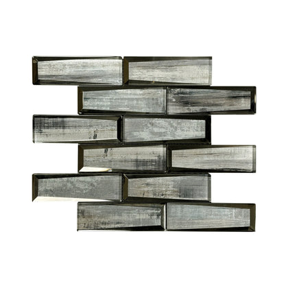 Blue & Gray Wood  Grain 12-in x 12-in 3D Glass Mosaic Wall Tile( 10 sq. ft. /Box )