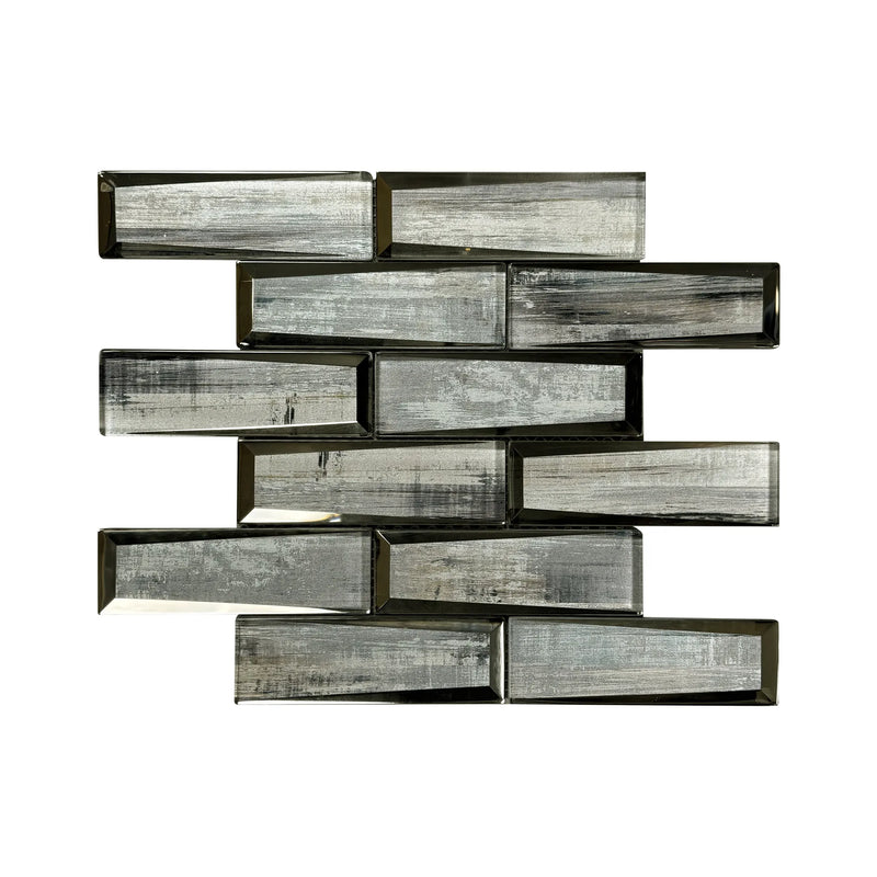 Blue & Gray Wood  Grain 12-in x 12-in 3D Glass Mosaic Wall Tile( 10 sq. ft. /Box )