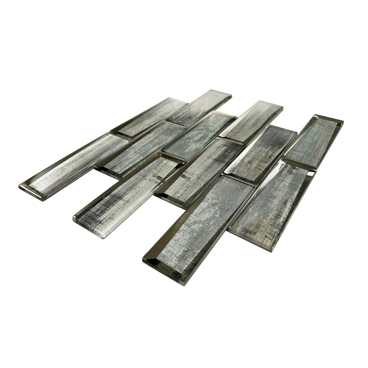 Blue & Gray Wood  Grain 12-in x 12-in 3D Glass Mosaic Wall Tile( 10 sq. ft. /Box )