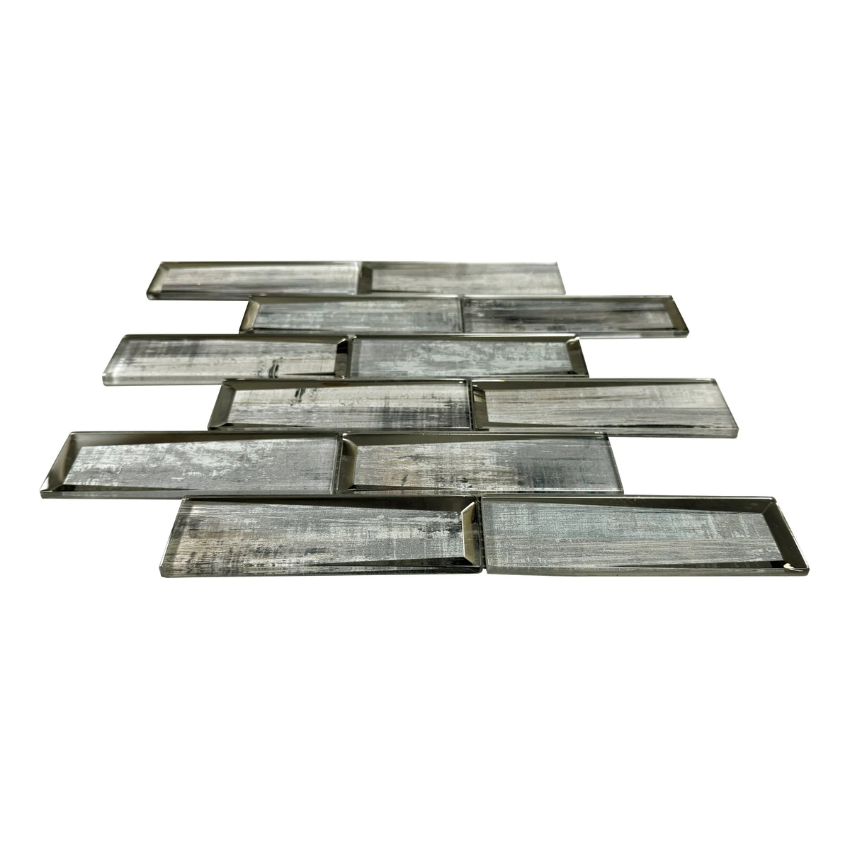 Blue & Gray Wood  Grain 12-in x 12-in 3D Glass Mosaic Wall Tile( 10 sq. ft. /Box )