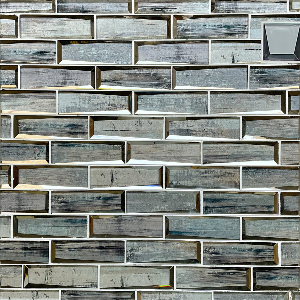 Blue & Gray Wood  Grain 12-in x 12-in 3D Glass Mosaic Wall Tile( 10 sq. ft. /Box )