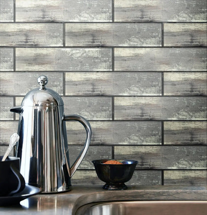 Blue & Gray Wood Grain 3D Glass Tile - Sample (Product Shown is Full Size)