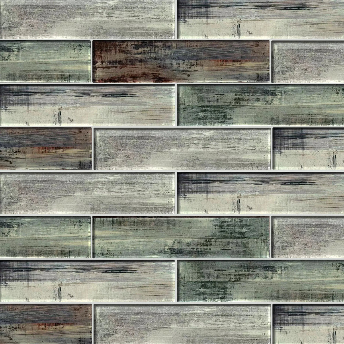 Blue & Gray Wood Grain 3-in x 12-in 3D Glass Tile( 5 sq. ft. /Box )