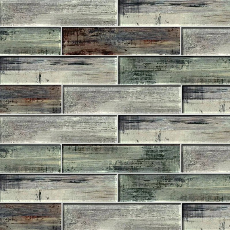 Blue & Gray Wood Grain 3-in x 12-in 3D Glass Tile( 5 sq. ft. /Box )