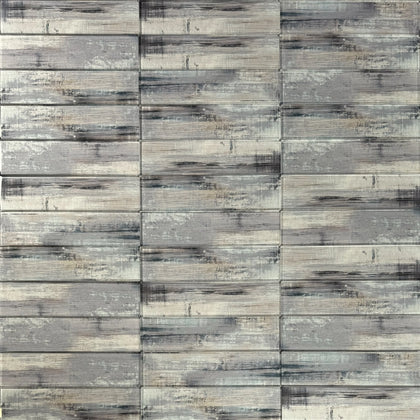 Blue & Gray Wood Grain 3-in x 12-in 3D Glass Tile( 5 sq. ft. /Box )