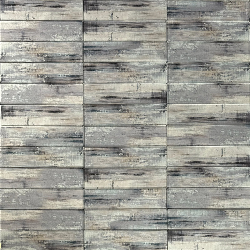 Blue & Gray Wood Grain 3-in x 12-in 3D Glass Tile( 5 sq. ft. /Box )