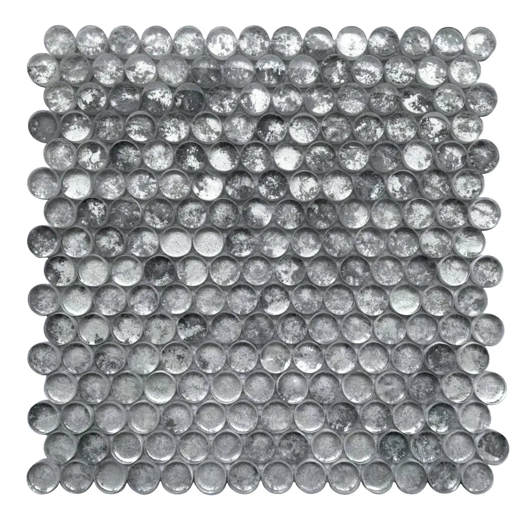 Blue & Gray Textured Penny Round 12-in x 12-in Glass Mosaic Wall Tile ( 10 sq. ft. /Box )