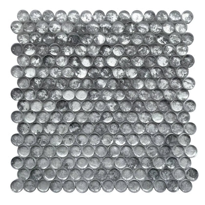Blue & Gray Textured Penny Round 12-in x 12-in Glass Mosaic Wall Tile ( 10 sq. ft. /Box )