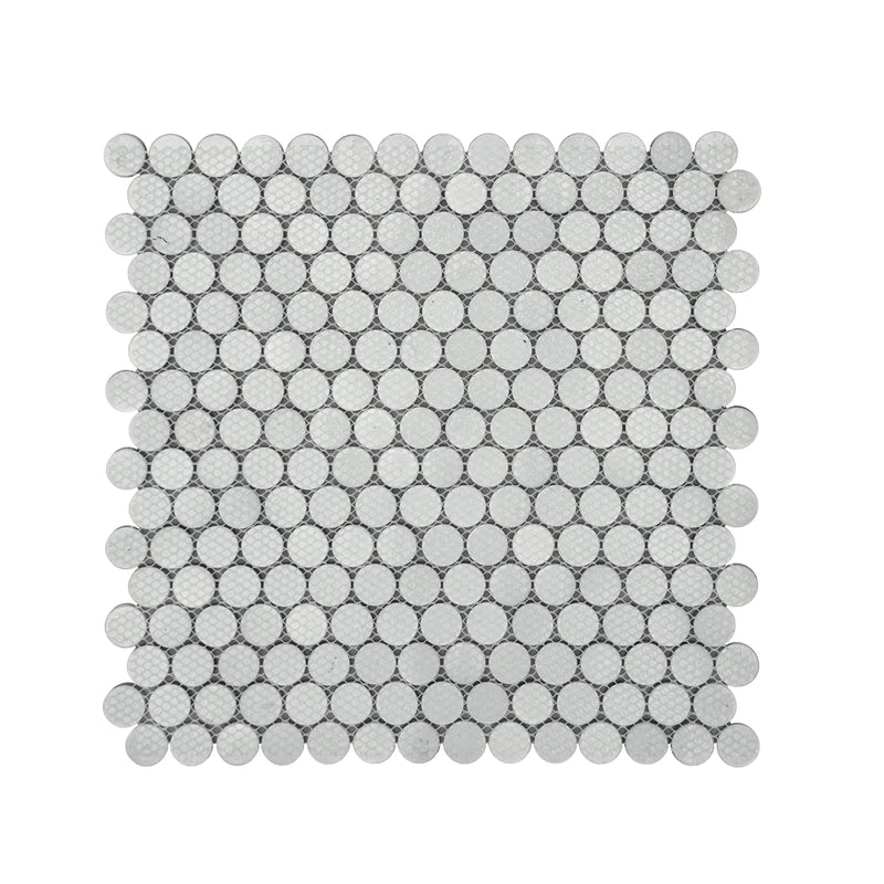 Blue & Gray Textured Penny Round 12-in x 12-in Glass Mosaic Wall Tile ( 10 sq. ft. /Box )