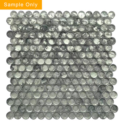 Blue & Gray Textured Penny Round Glass Mosaic Wall Tile - Sample (Product Shown is Full Size)