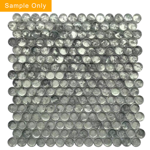 Blue & Gray Textured Penny Round Glass Mosaic Wall Tile - Sample (Product Shown is Full Size)