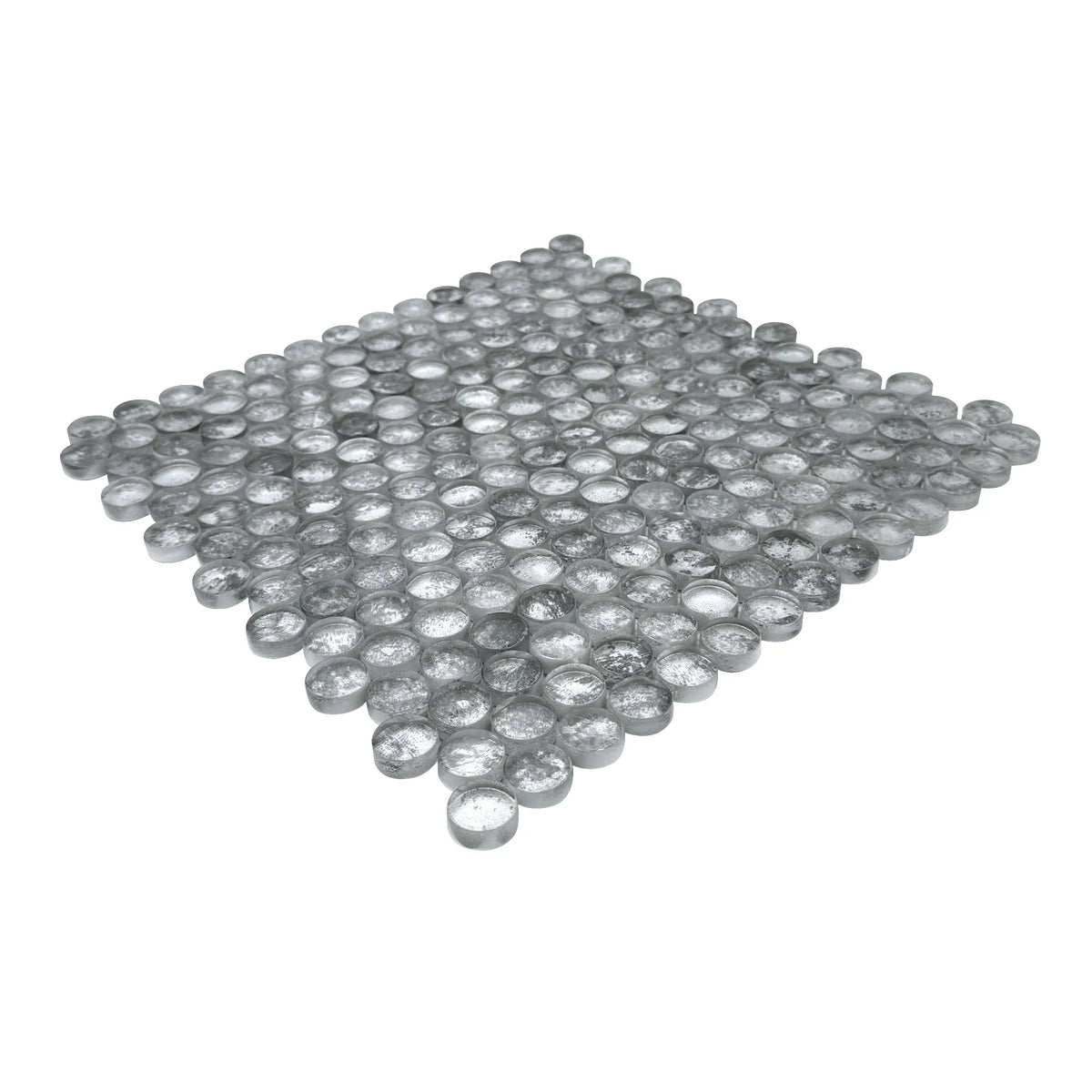 Blue & Gray Textured Penny Round 12-in x 12-in Glass Mosaic Wall Tile ( 10 sq. ft. /Box )