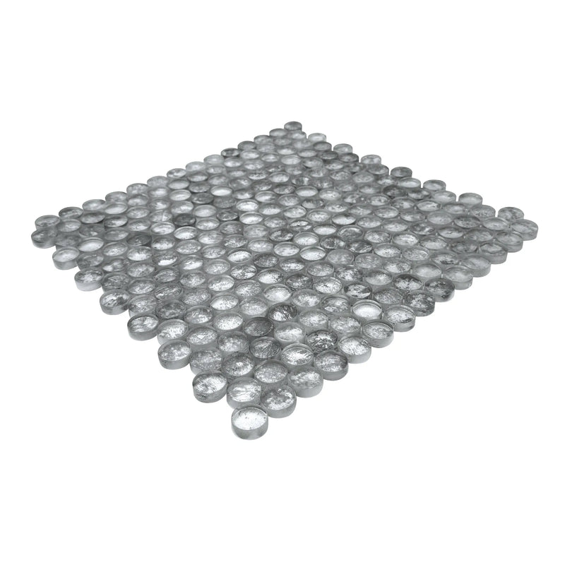 Blue & Gray Textured Penny Round 12-in x 12-in Glass Mosaic Wall Tile ( 10 sq. ft. /Box )