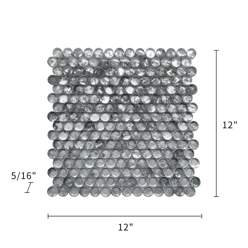 Blue & Gray Textured Penny Round 12-in x 12-in Glass Mosaic Wall Tile ( 10 sq. ft. /Box )