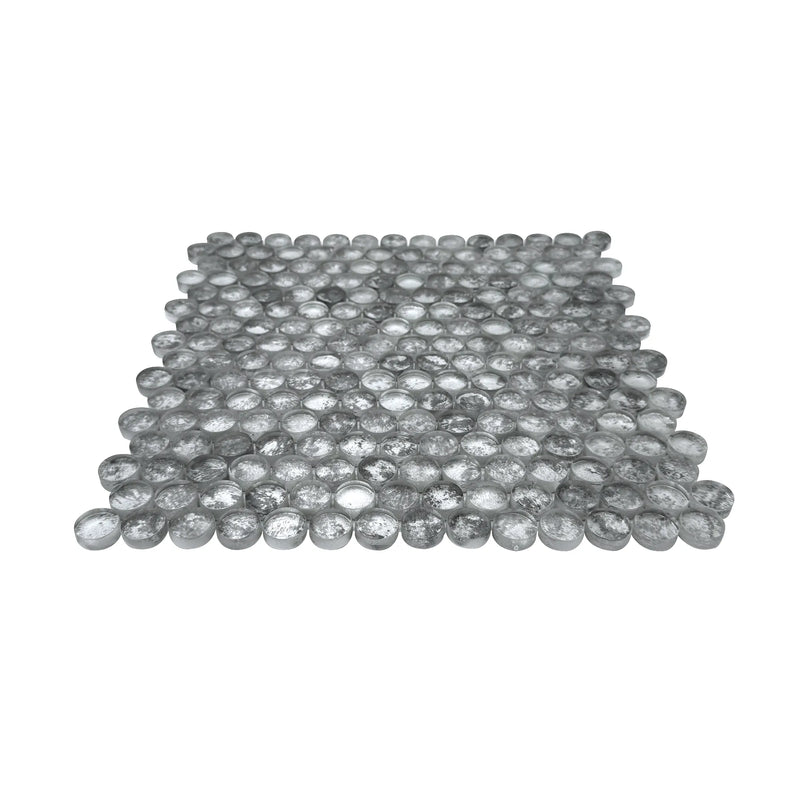 Blue & Gray Textured Penny Round 12-in x 12-in Glass Mosaic Wall Tile ( 10 sq. ft. /Box )