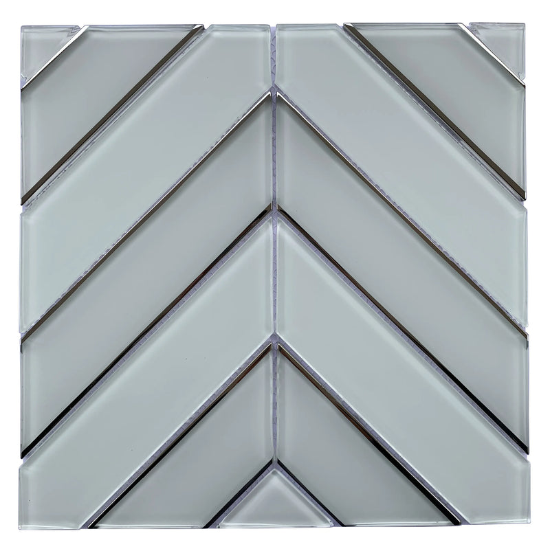 Diamond 12-in x 12-in Pattern Chevron with Metallic Edge Glass Mosaic Wall Tile( 10 sq. ft. /Box )