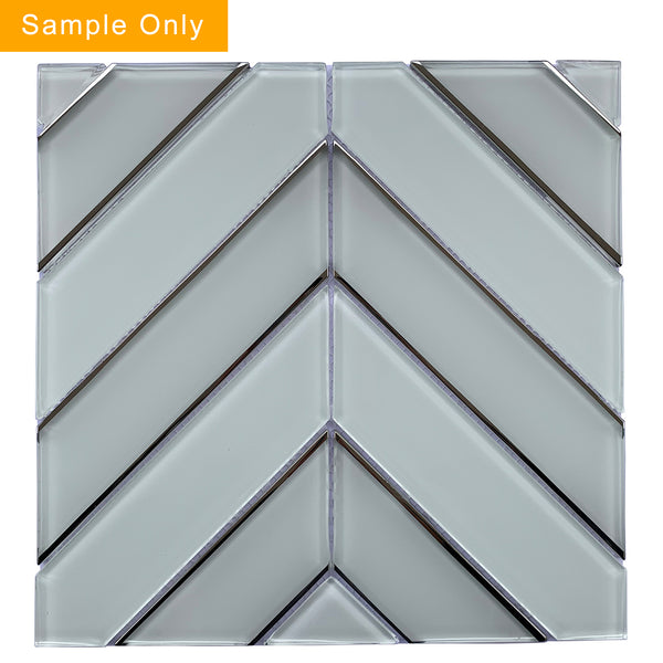 Diamond Pattern Chevron with Metallic Edge Glass Mosaic Wall Tile - Sample (Product Shown is Full Size)
