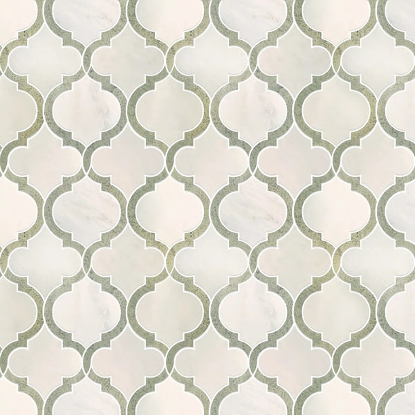 Sample display board of Oriental White and Antique Mirror Lantern Tile – polished marble and mirror combination for showroom visual