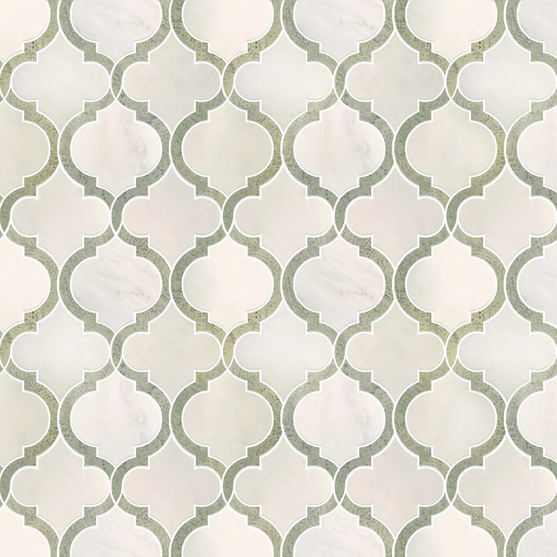 Sample display board of Oriental White and Antique Mirror Lantern Tile – polished marble and mirror combination for showroom visual