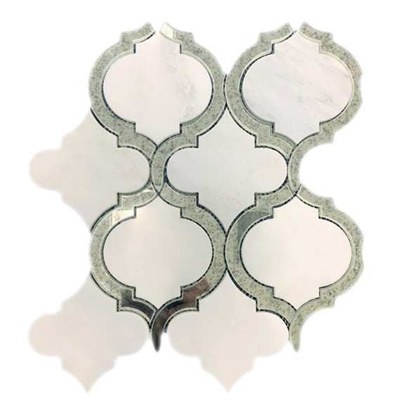 Single piece of Oriental White and Antique Mirror Lantern Mosaic Tile – polished marble and reflective mirror in classic lantern shape
