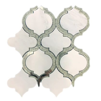 Single piece of Oriental White and Antique Mirror Lantern Mosaic Tile – polished marble and reflective mirror in classic lantern shape