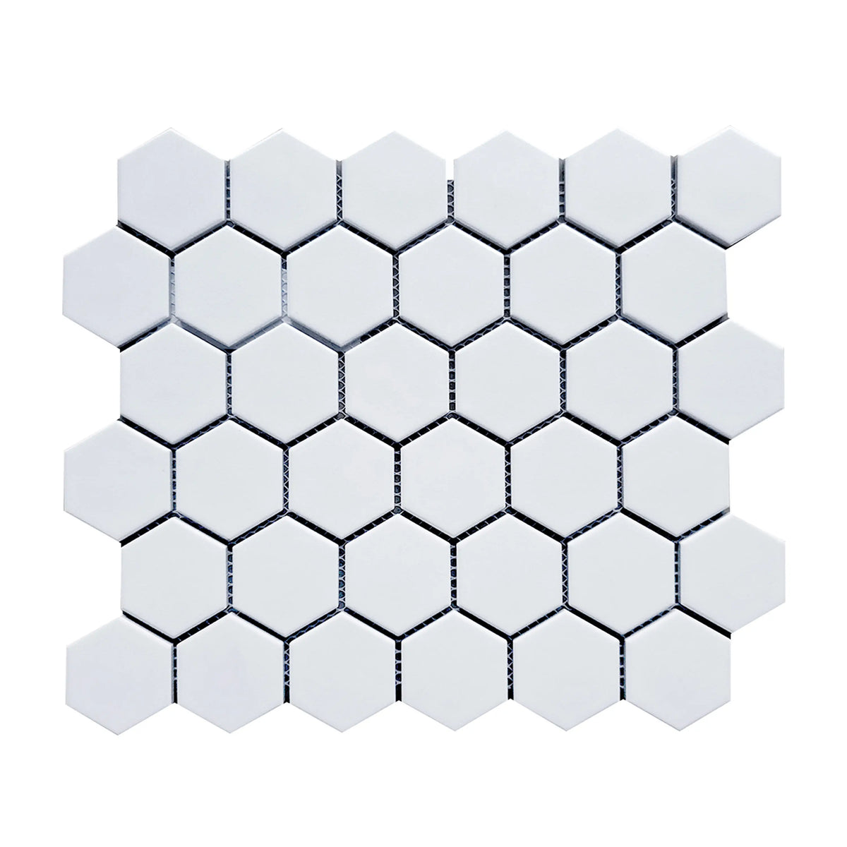 Single 13x11 inch Soft Gray Hexagon Matte Porcelain Mosaic Tile – subtle soft gray 2-inch hexagon pattern.