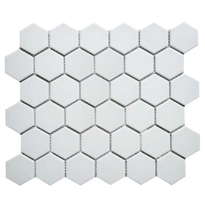 Single 12x12 inch White 2-inch Hexagon Porcelain Mosaic Tile – matte finish surface, ideal for modern floor and wall applications.