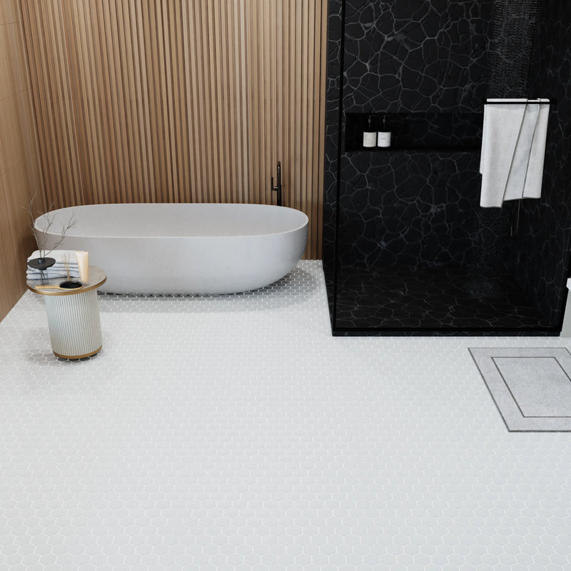 White - 2-in Hexagon 12-in x 12-in Matte Porcelain Mosaic Floor and Wall Tile( 20 sq. ft. /Box )