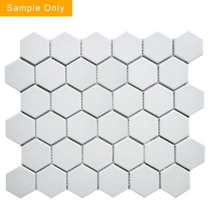 White - 2-in Hexagon Matte Porcelain Mosaic Floor and Wall Tile - Sample (Product Shown is Full Size)