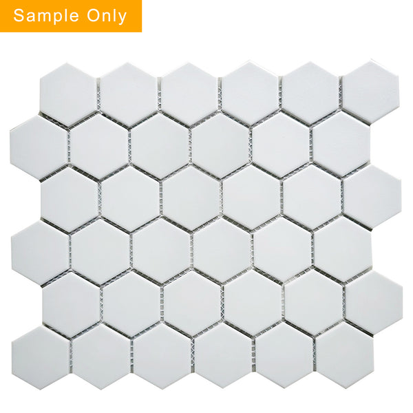 White - 2-in Hexagon Matte Porcelain Mosaic Floor and Wall Tile - Sample (Product Shown is Full Size)