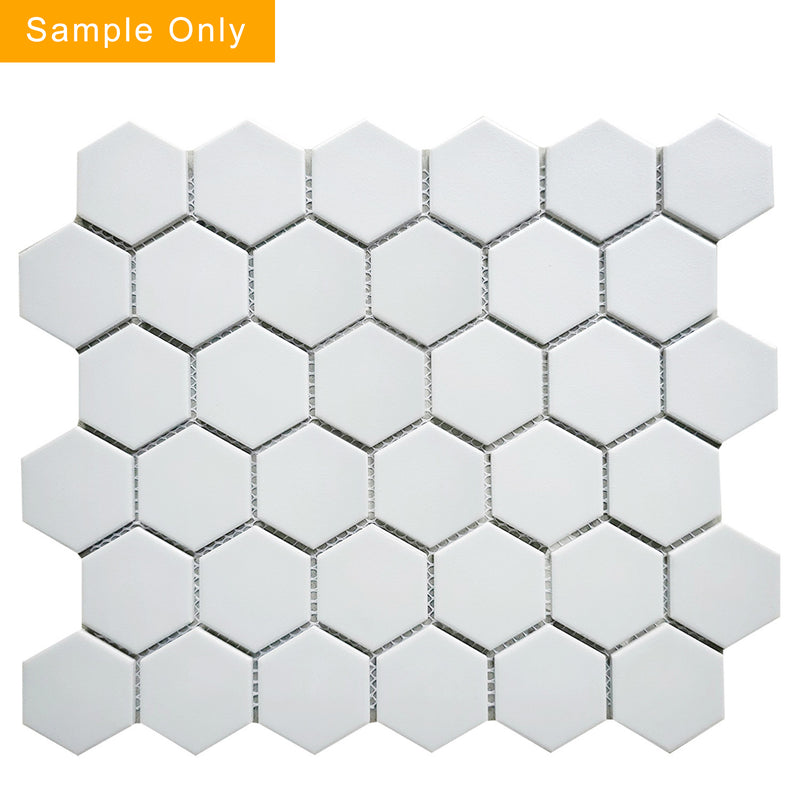 White - 2-in Hexagon Matte Porcelain Mosaic Floor and Wall Tile - Sample (Product Shown is Full Size)