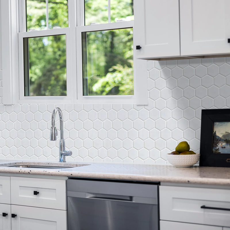 White - 2-in Hexagon 12-in x 12-in Matte Porcelain Mosaic Floor and Wall Tile( 20 sq. ft. /Box )