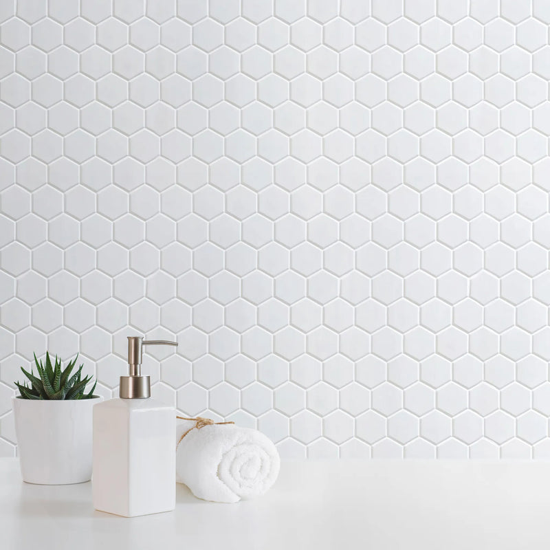 White - 2-in Hexagon 12-in x 12-in Matte Porcelain Mosaic Floor and Wall Tile( 20 sq. ft. /Box )