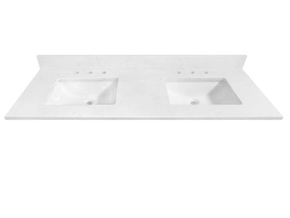 73" Carrara quartz vanity top sink with dual basins, blending classic elegance and modern convenience.