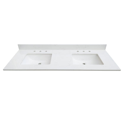 73" Carrara quartz vanity top sink featuring two sinks and a sleek design for modern bathrooms.